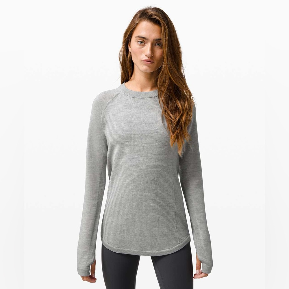 Lululemon Rest‎ Less Pullover Long Sleeve Heathered Grey Thumbholes Size 6